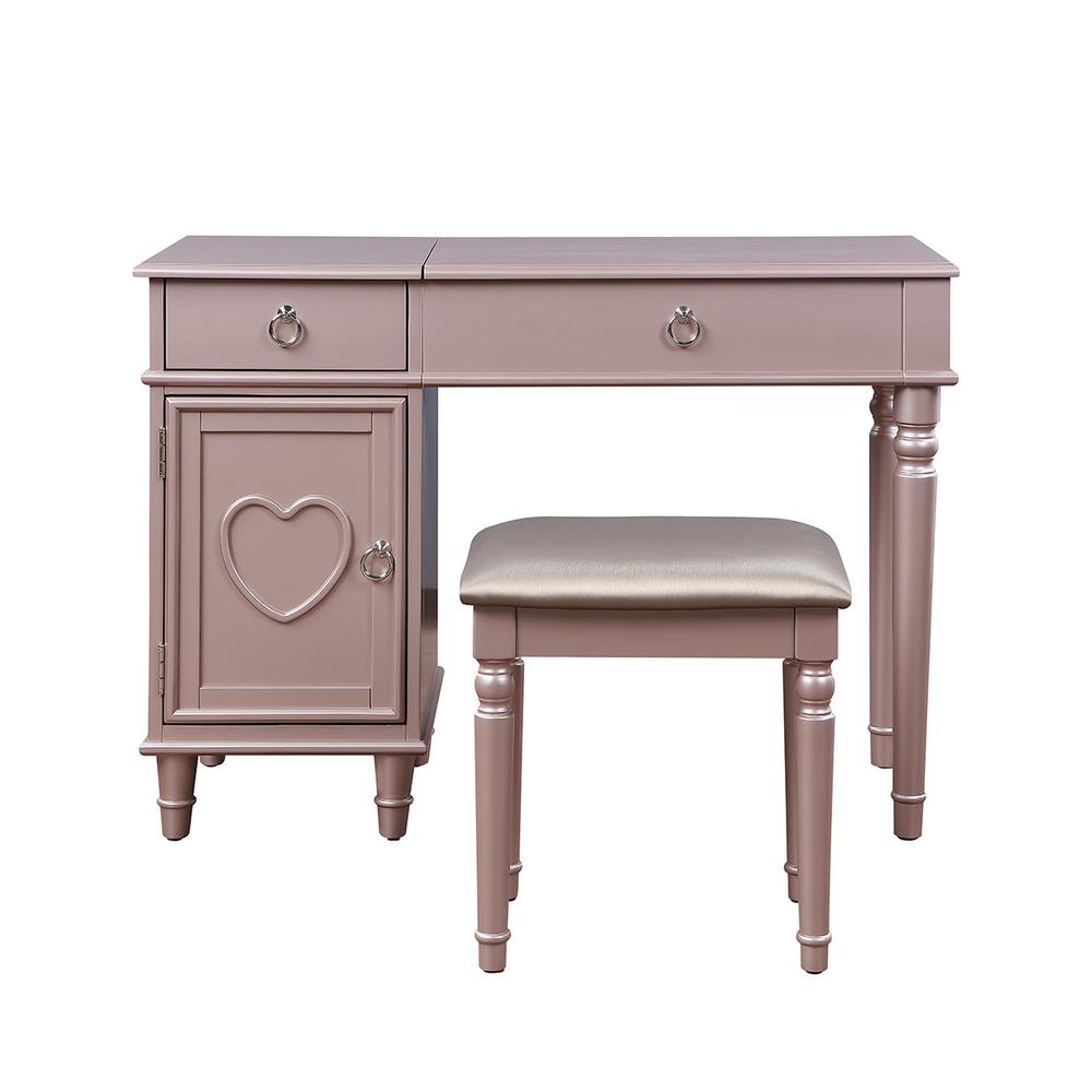 Poundex Wooden Makeup Vanity Set Desk, Mirror and Stool - Rose Gold, 43" W x 18" D x 30" up-to 47" H, Package Weight 90. Picture 2