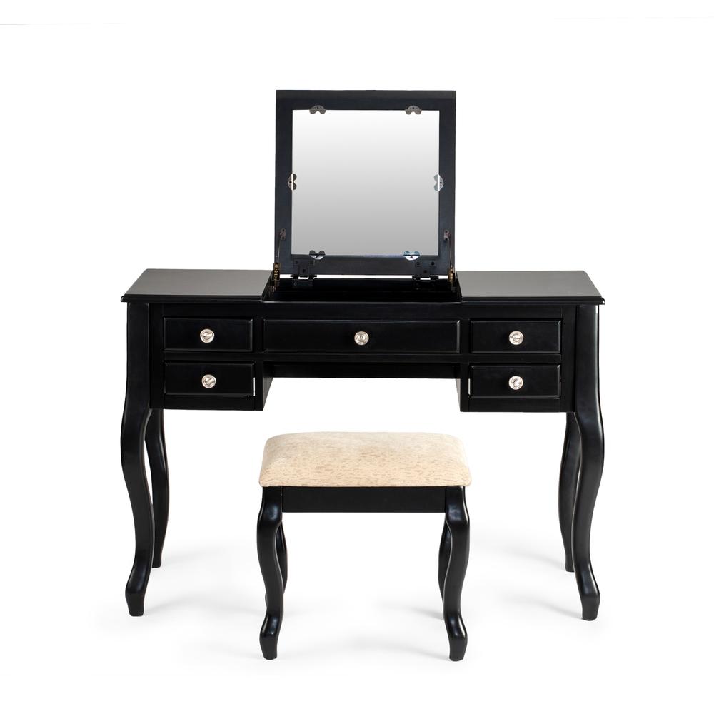Poundex Wooden Makeup Vanity Set Desk, Mirror and Stool - Black, 43" W x 18" D x 30" up-to 47" H, Package Weight 80. Picture 4