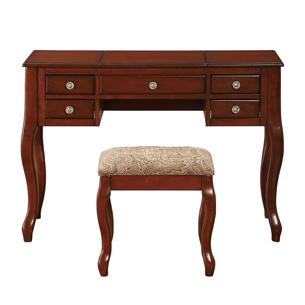 Poundex Wooden Makeup Vanity Set Desk, Mirror and Stool - Cherry, 43" W x 18" D x 30" up-to 47" H, Package Weight 80. Picture 2