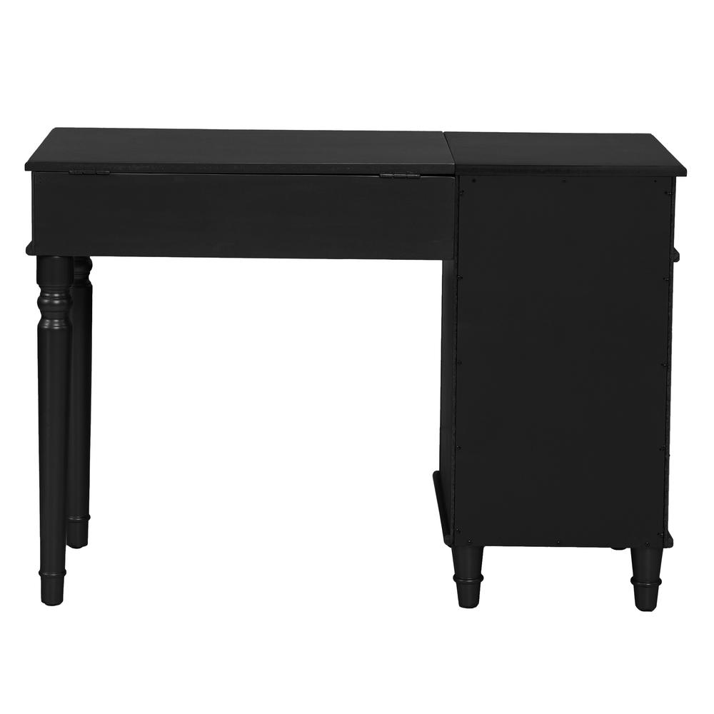 Poundex Wooden Makeup Vanity Set Desk, Mirror and Stool - Black, 43" W x 18" D x 30" up-to 47" H, Package Weight 90. Picture 3