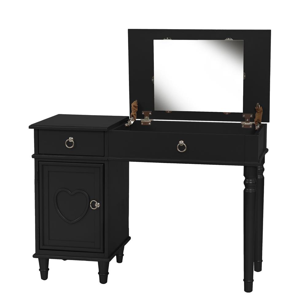 Poundex Wooden Makeup Vanity Set Desk, Mirror and Stool - Black, 43" W x 18" D x 30" up-to 47" H, Package Weight 90. Picture 2