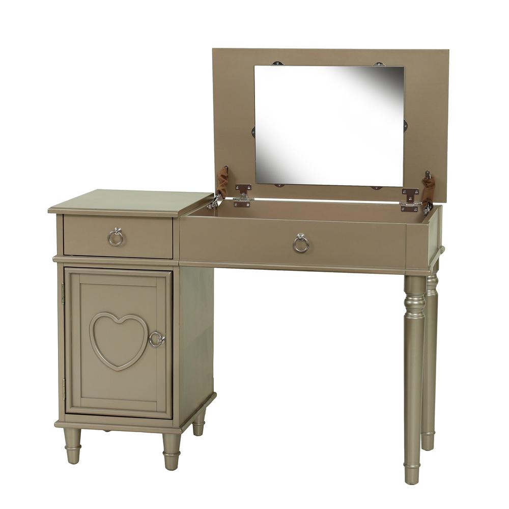 Poundex Wooden Makeup Vanity Set Desk, Mirror and Stool - Silver, 43" W x 18" D x 30" up-to 47" H, Package Weight 90. Picture 2