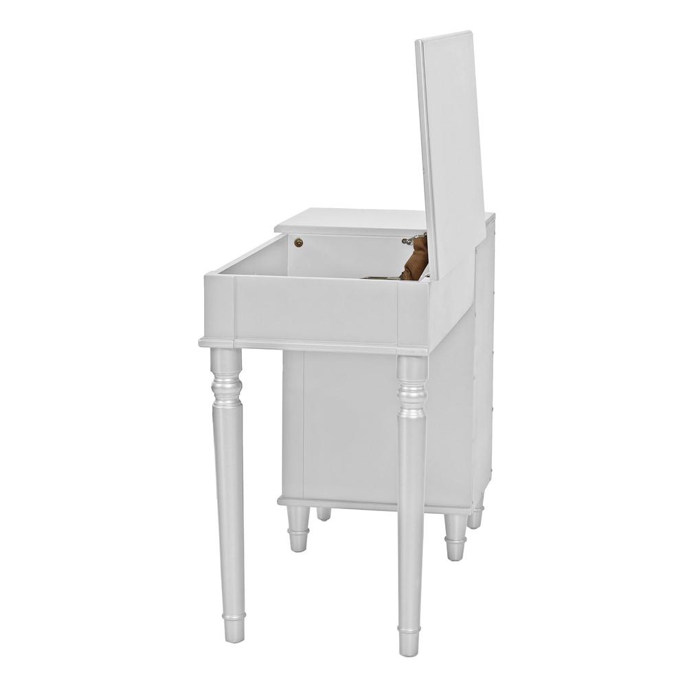 Poundex Wooden Makeup Vanity Set Desk, Mirror and Stool - White, 43" W x 18" D x 30" up-to 47" H, Package Weight 90. Picture 3