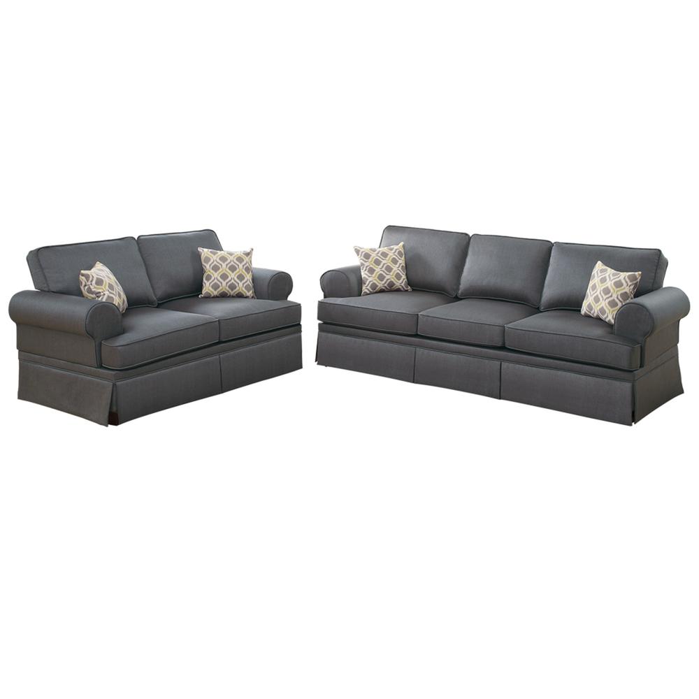 Poundex 2 Pieces Fabric Sofa Set in Charcoal Gray Color, Sofa 89" W x 34" D x 35" H, Loveseat 66" W x 34" D x 35" H, Package Weight 90. Picture 1