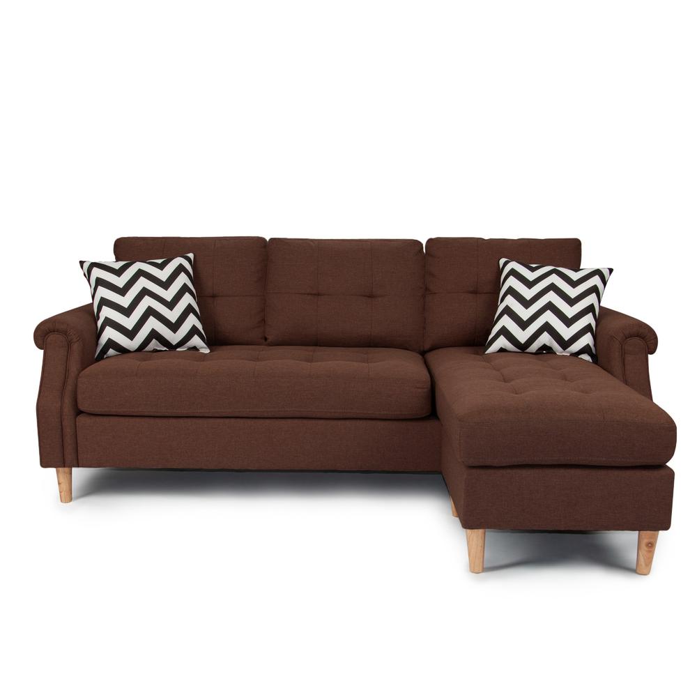 Poundex Reversible Chaise Sectional Set in Dark Coffee Fabric, 87" W x 59" D x 36" H, Package Weight 140. Picture 4