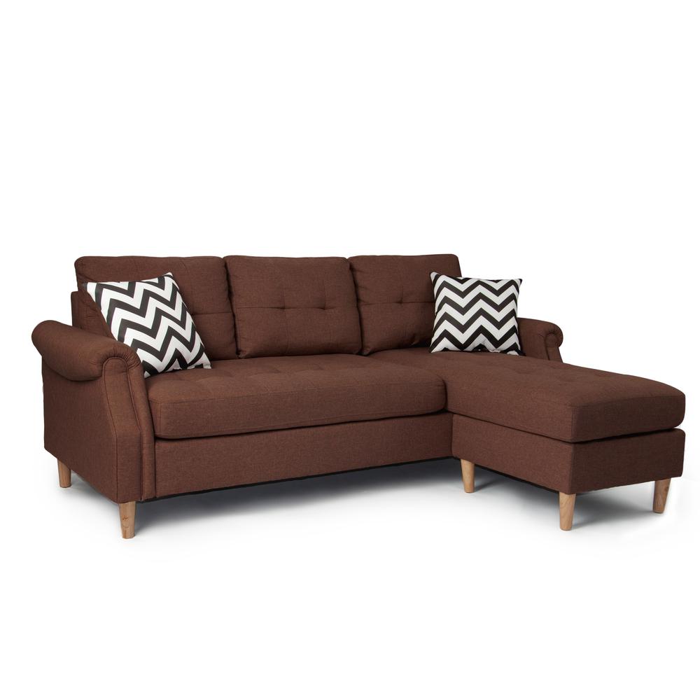 Poundex Reversible Chaise Sectional Set in Dark Coffee Fabric, 87" W x 59" D x 36" H, Package Weight 140. Picture 1