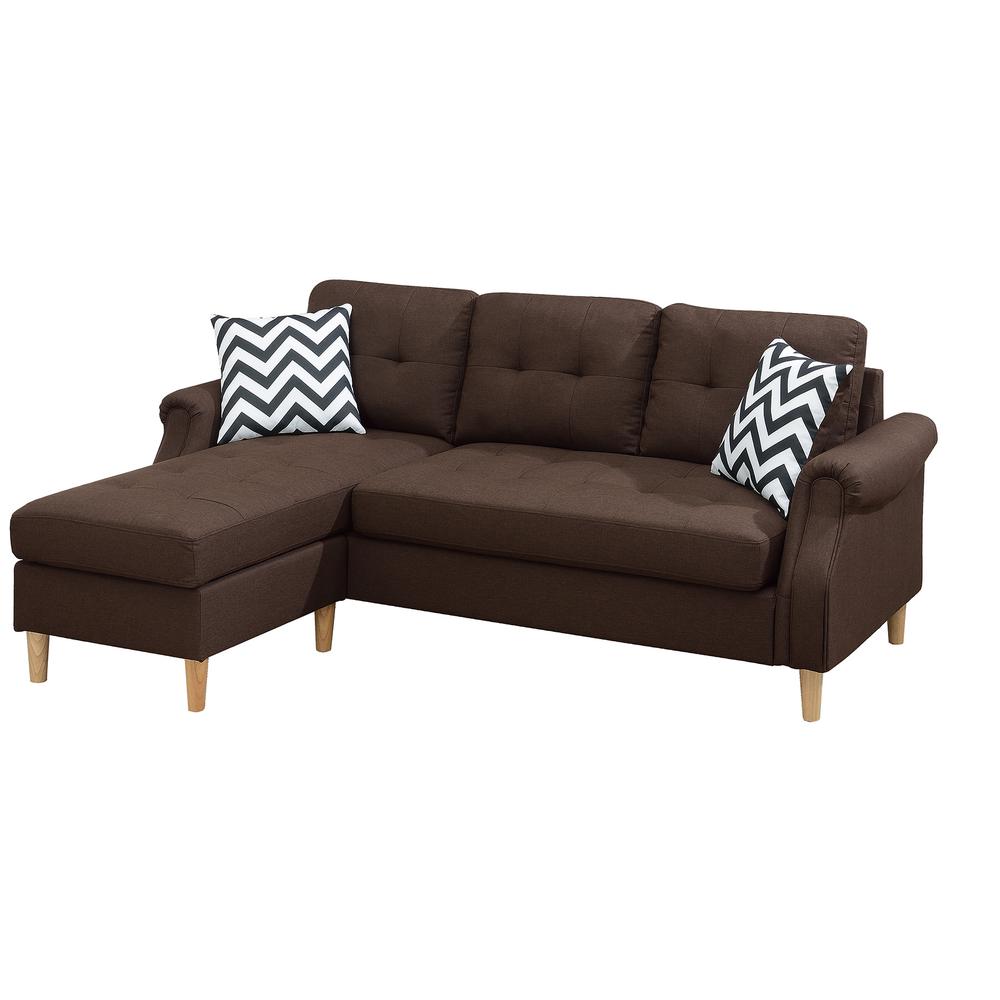 Poundex Reversible Chaise Sectional Set in Dark Coffee Fabric, 87" W x 59" D x 36" H, Package Weight 140. Picture 2