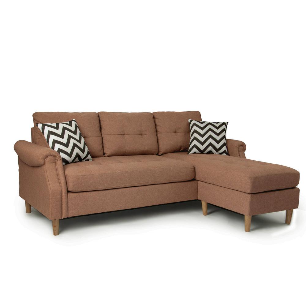 Poundex Reversible Chaise Sectional Set in Light Coffee Fabric, 87" W x 59" D x 36" H, Package Weight 140. Picture 1