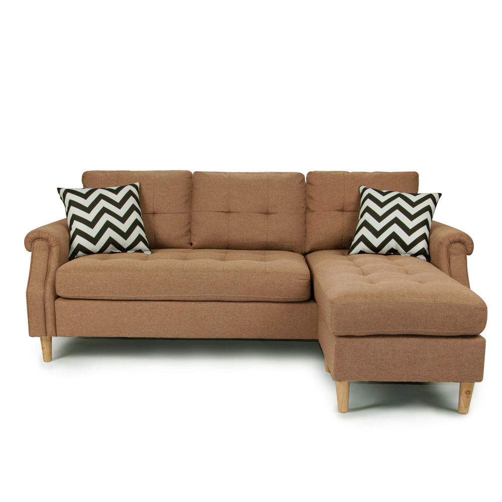 Poundex Reversible Chaise Sectional Set in Light Coffee Fabric, 87" W x 59" D x 36" H, Package Weight 140. Picture 2