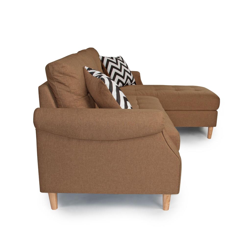 Poundex Reversible Chaise Sectional Set in Light Coffee Fabric, 87" W x 59" D x 36" H, Package Weight 140. Picture 4