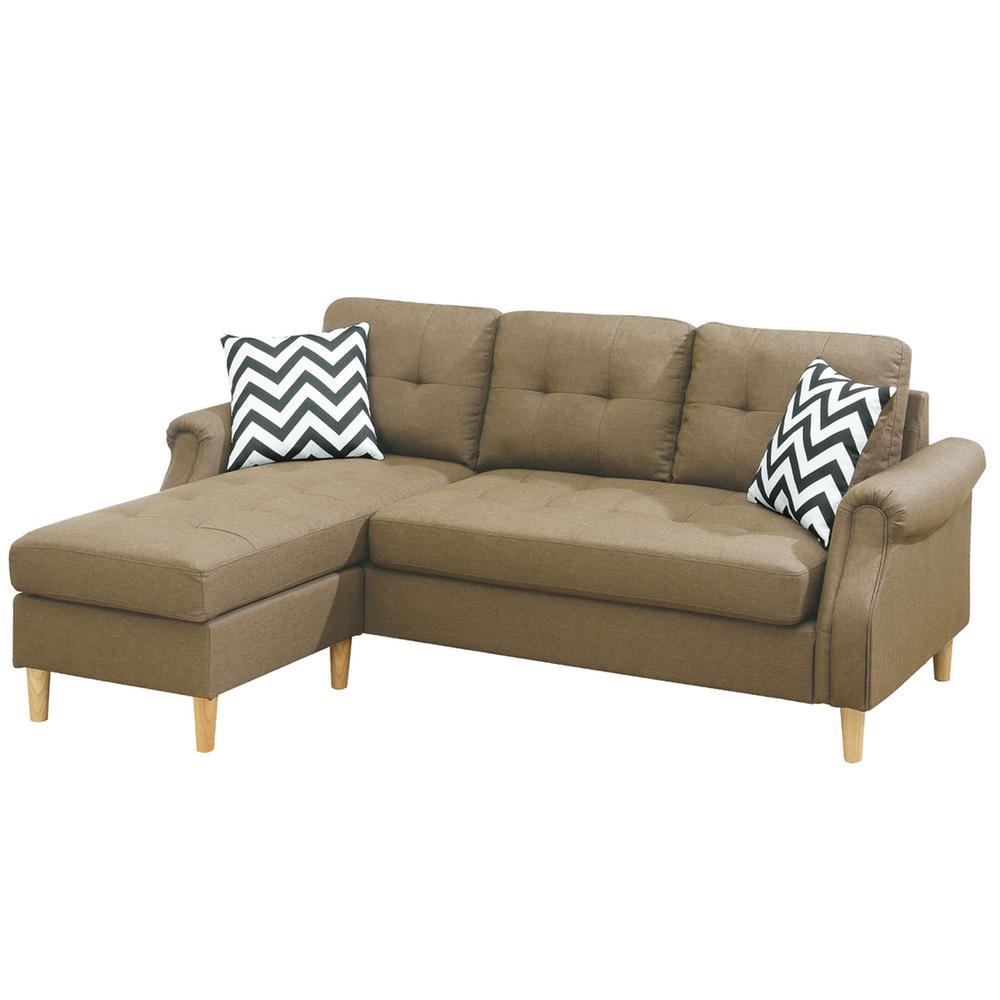 Poundex Reversible Chaise Sectional Set in Light Coffee Fabric, 87" W x 59" D x 36" H, Package Weight 140. Picture 5