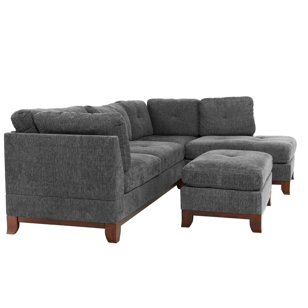 Poundex 3 Piece Fabric Sectional Set with Ottoman in Ash Gray, 104" W x 75" D x 35" H, Package Weight 102. Picture 1