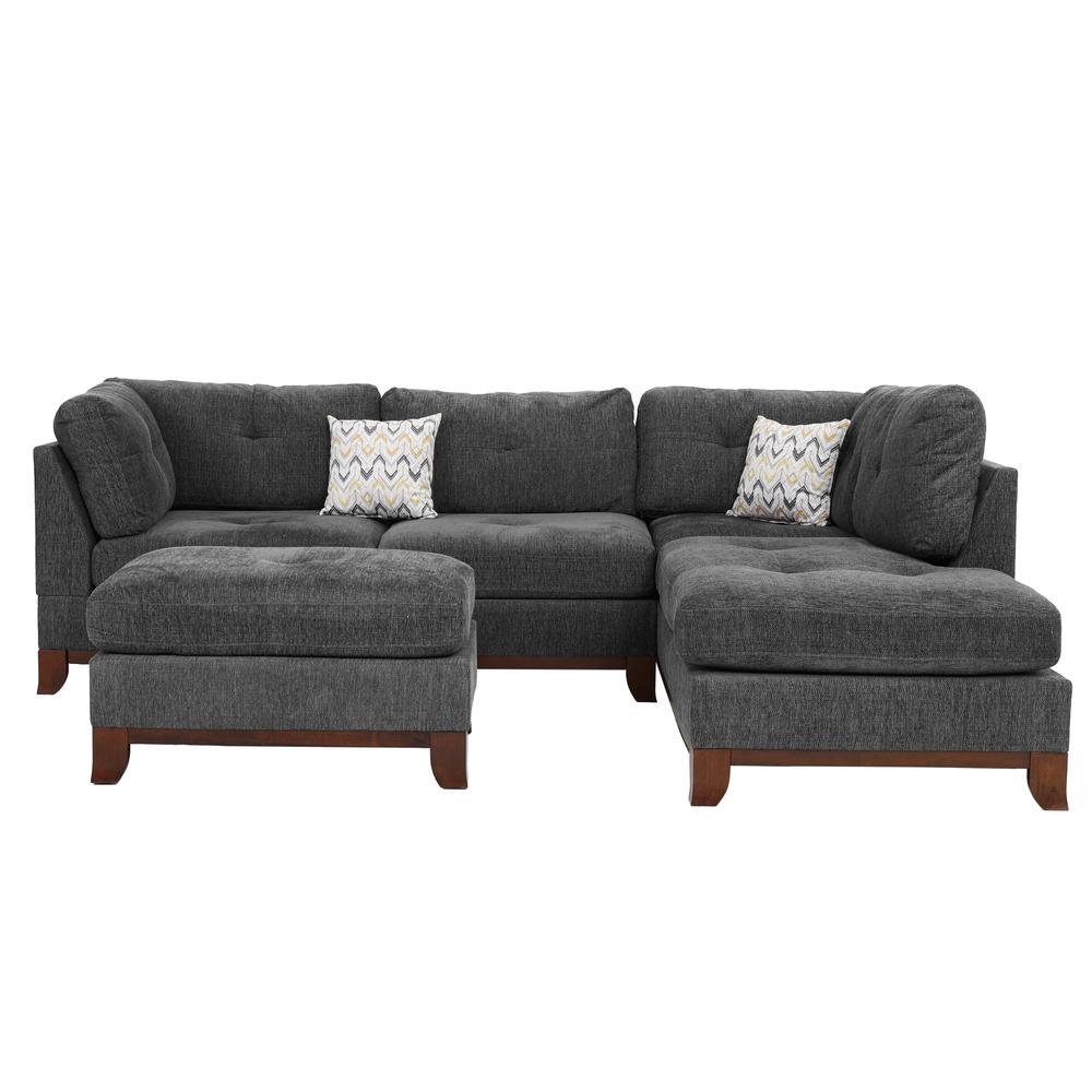 Poundex 3 Piece Fabric Sectional Set with Ottoman in Ash Gray, 104" W x 75" D x 35" H, Package Weight 102. Picture 3