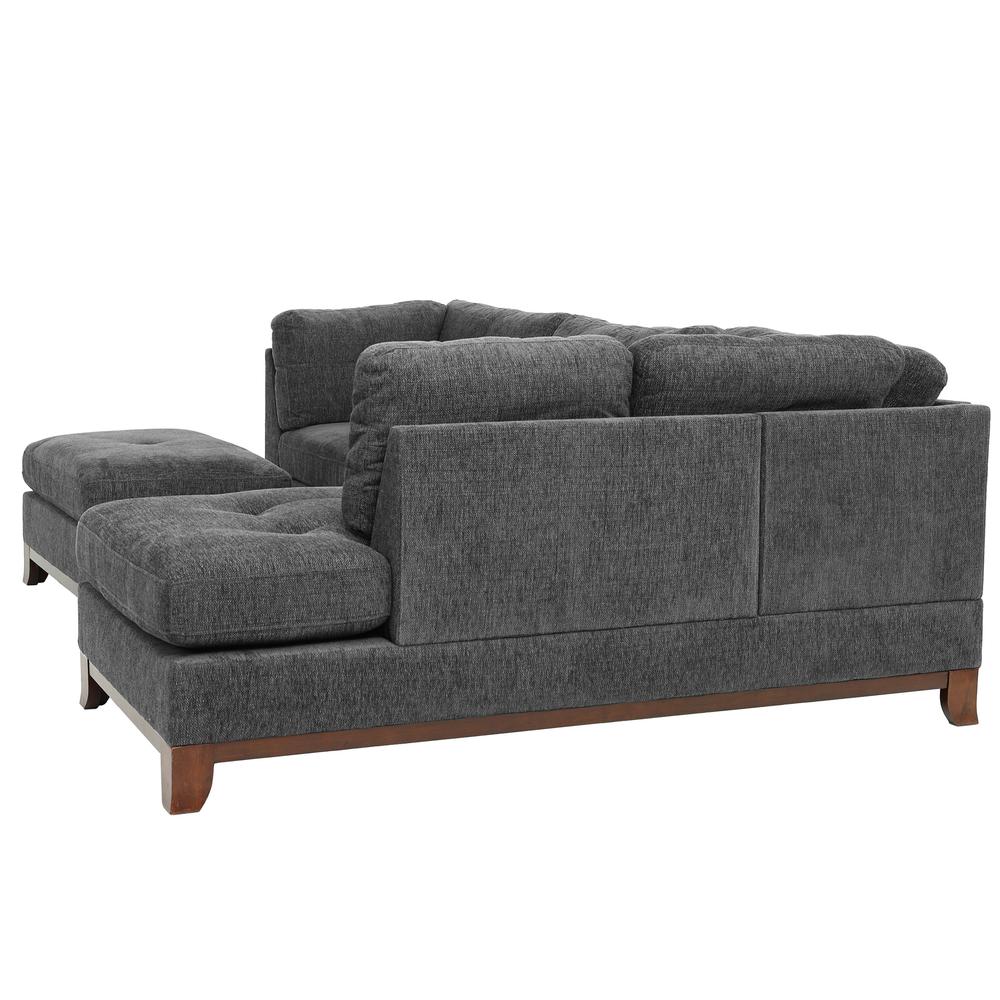 Poundex 3 Piece Fabric Sectional Set with Ottoman in Ash Gray, 104" W x 75" D x 35" H, Package Weight 102. Picture 4