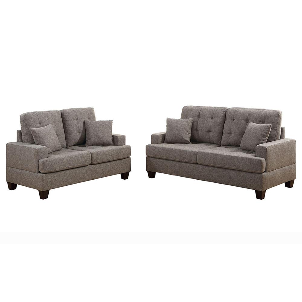 Poundex 2 Piece Fabric Sofa Loveseat Set in Coffee, Sofa 72" W x 33" D x 35" H, Loveseat 56" W x 33" D x 35" H, Package Weight 83. Picture 1