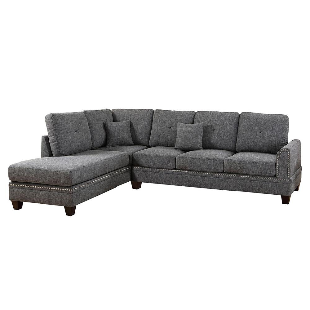 Poundex 2 Piece Fabric Reversible Sectional Set in Ash Black, 112" W x 85" D x 35" H, Package Weight 115. The main picture.