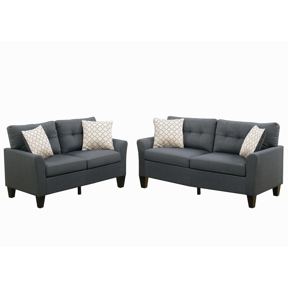 Poundex 2 Piece Fabric Sofa Loveseat Set in Charcoal Gray Color, Sofa 72" W x 32" D x 35" H, Loveseat 58" W x 32" D x 35" H, Package Weight 82. Picture 1