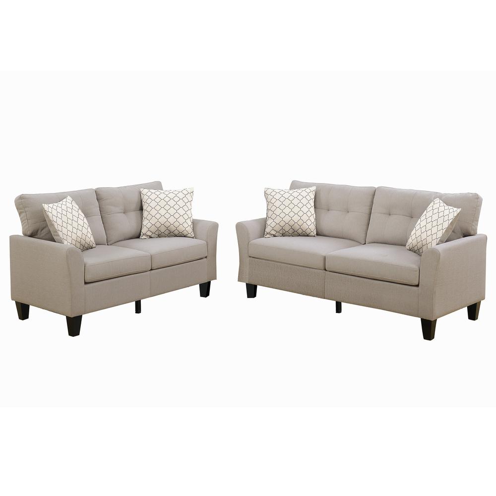 Poundex 2 Piece Fabric Sofa Loveseat Set in Beige Color, Sofa 72" W x 32" D x 35" H, Loveseat 58" W x 32" D x 35" H, Package Weight 82. Picture 5
