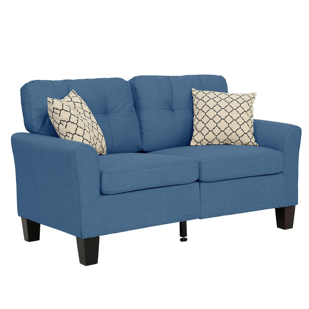 Poundex 2 Piece Fabric Sofa Loveseat Set in Blue Color, Sofa 72" W x 32" D x 35" H, Loveseat 58" W x 32" D x 35" H, Package Weight 82. Picture 1