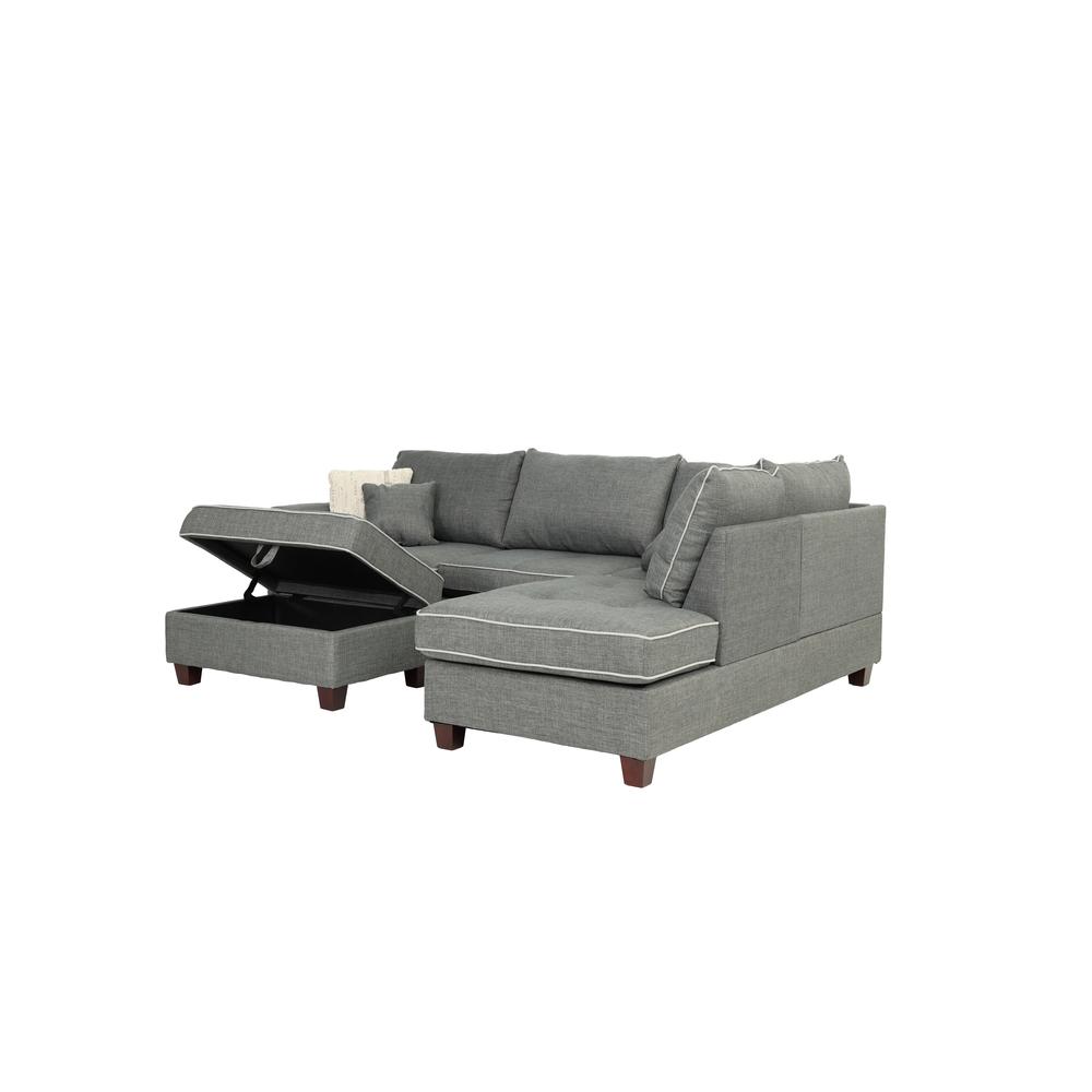 Poundex 3 Piece Fabric Sectional with Storage Ottoman in Steel Gray, 105" W x 75" D x 35" H , Package Weight 100. Picture 4