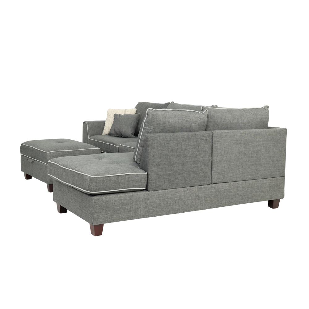 Poundex 3 Piece Fabric Sectional with Storage Ottoman in Steel Gray, 105" W x 75" D x 35" H , Package Weight 100. Picture 6