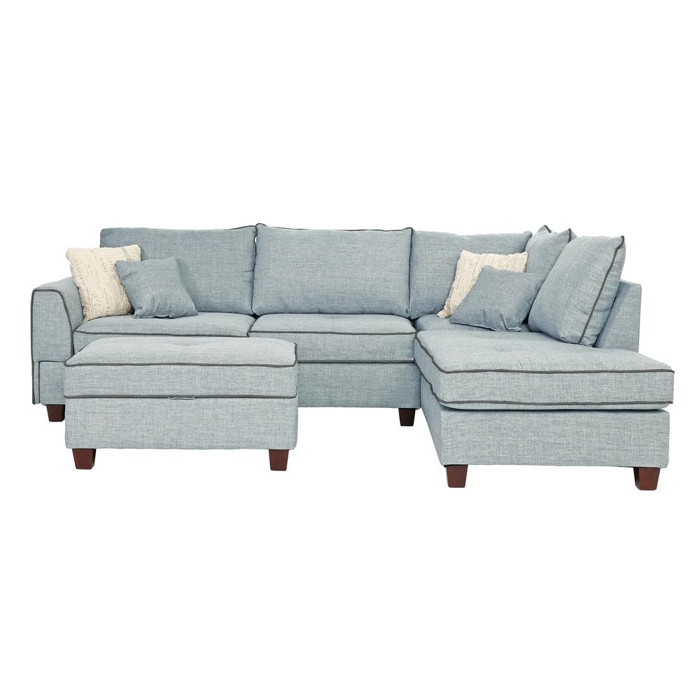 Poundex 3 Piece Fabric Sectional with Storage Ottoman in Light Gray, 105" W x 75" D x 35" H , Package Weight 100. Picture 1