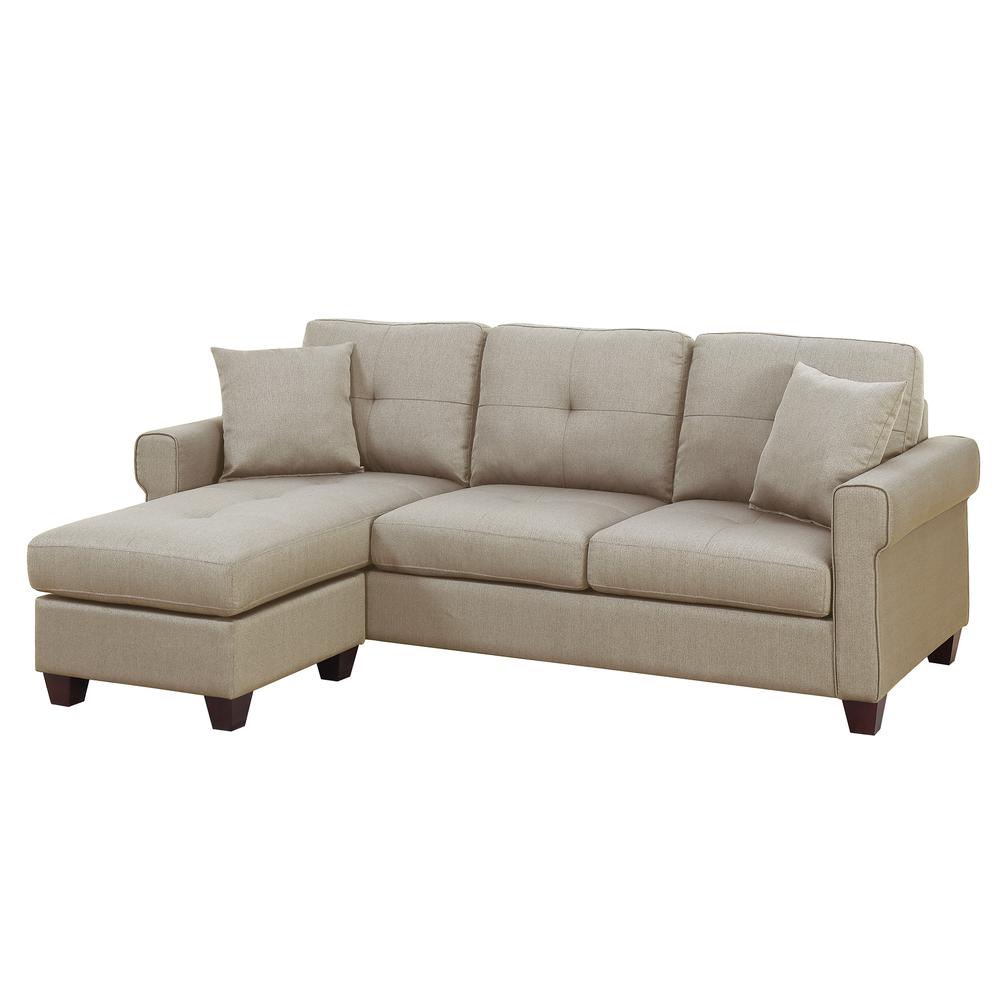 Poundex Reversible Chaise Sectional Set in Beige Fabric, 86" W x 59" D x 35" H, Package Weight 149. Picture 1