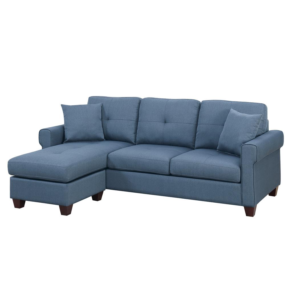 Poundex Reversible Chaise SectionalSet in Blue Fabric, 86" W x 59" D x 35" H, Package Weight 149. Picture 1