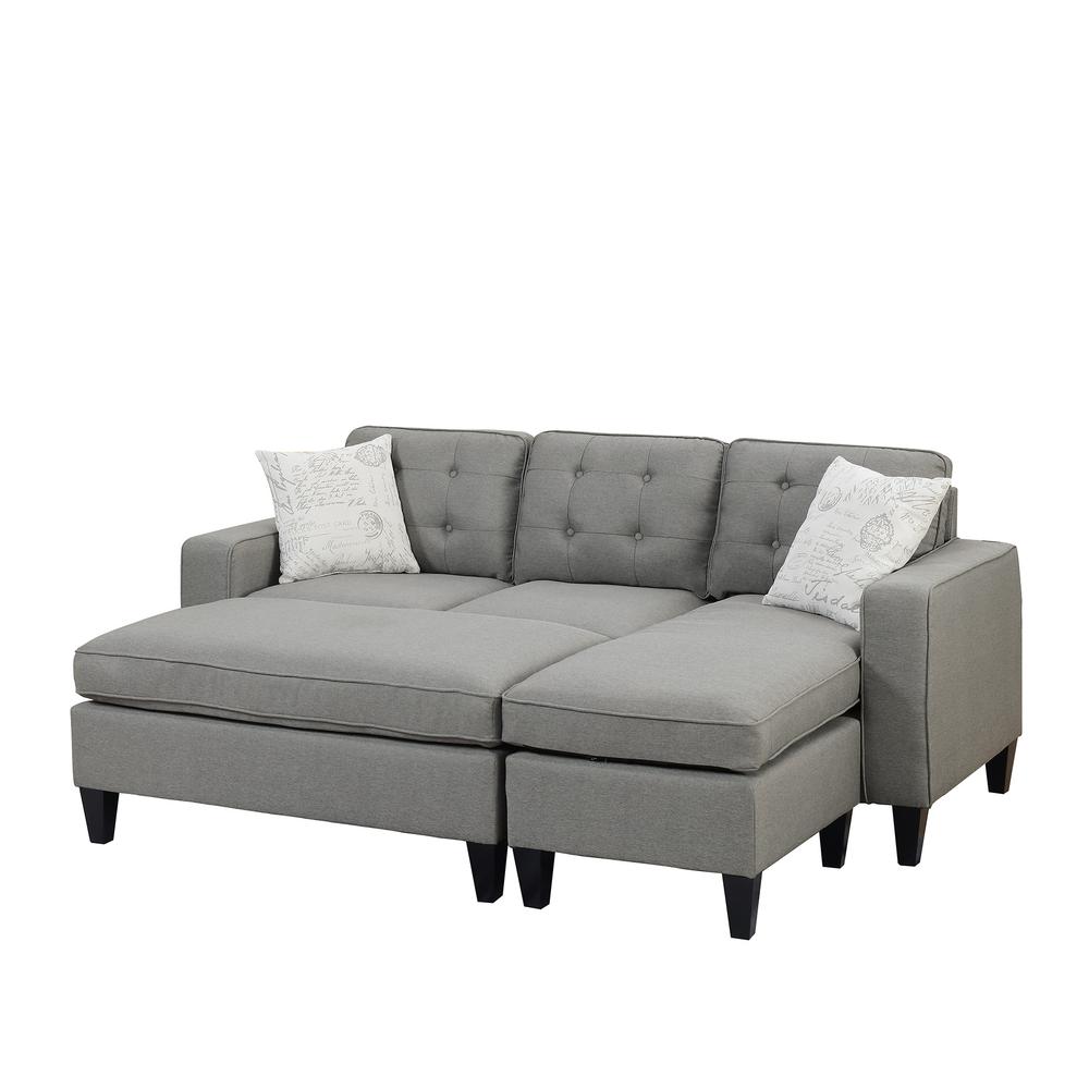 Poundex Reversible Chaise Sectional and Ottoman in Light Gray Fabric, Reversible Sectional: 81" W x 60" D x 34" H ; Ottoman: 45" W x 26" D x 19" H, Package Weight 159. Picture 2