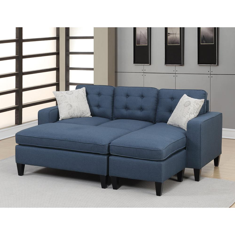 Poundex Reversible Chaise Sectional and Ottoman in Navy Fabric, Reversible Sectional: 81" W x 60" D x 34" H ; Ottoman: 45" W x 26" D x 19" H, Package Weight 159. Picture 3