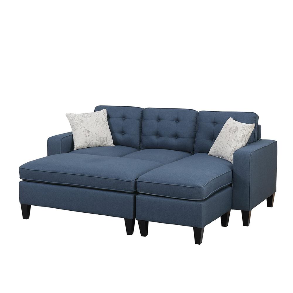 Poundex Reversible Chaise Sectional and Ottoman in Navy Fabric, Reversible Sectional: 81" W x 60" D x 34" H ; Ottoman: 45" W x 26" D x 19" H, Package Weight 159. Picture 2
