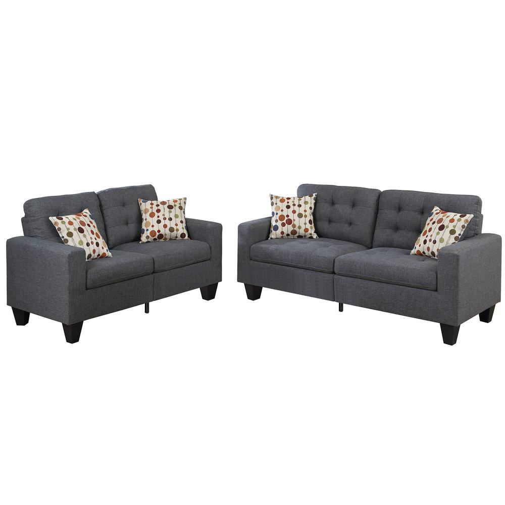 Poundex 2 Piece Fabric Sofa Loveseat Set in Blue Gray Color, Sofa 72" W x 32" D x 35" H, Loveseat 58" W x 32" D x 35" H, Package Weight 74. Picture 1