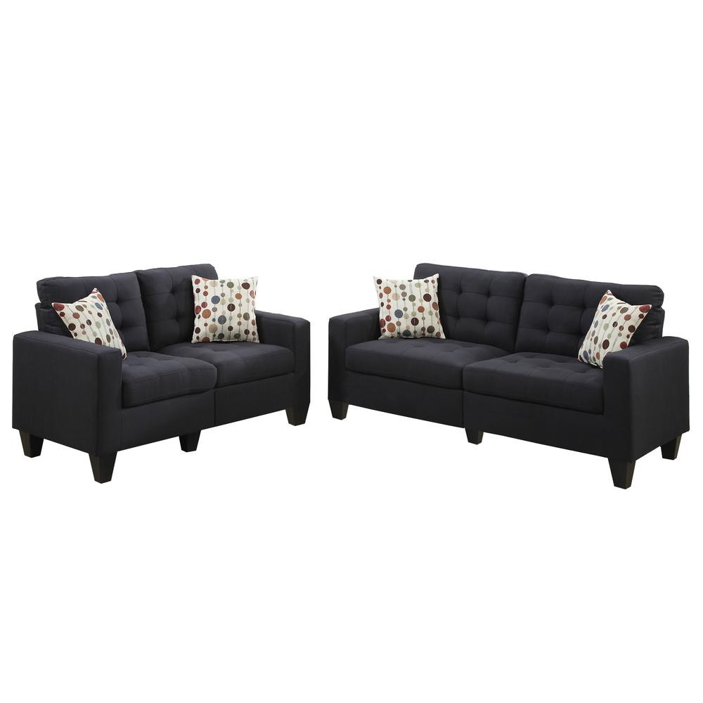 Poundex 2 Piece Fabric Sofa Loveseat Set in Black Color, Sofa 72" W x 32" D x 35" H, Loveseat 58" W x 32" D x 35" H, Package Weight 74. Picture 1