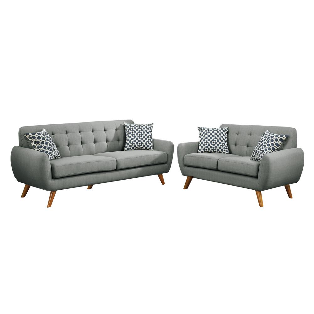 Poundex 2 Piece Sofa and Loveseat Set in Gray Fabric, Sofa 80" W x 33" D x 33" H, Loveseat 58" W x 33" D x 33" H, Package Weight 76. Picture 6
