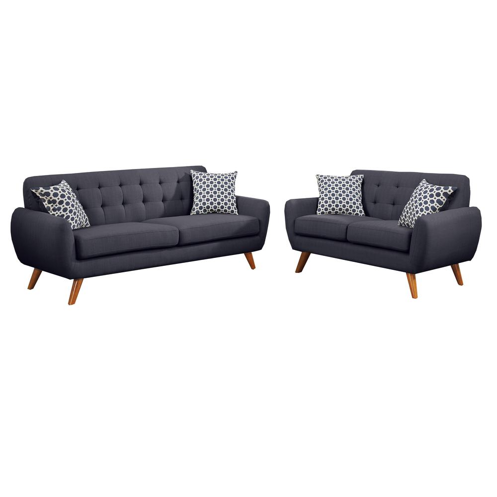Poundex 2 Piece Sofa and Loveseat Set in Ash Black Fabric, Sofa 80" W x 33" D x 33" H, Loveseat 58" W x 33" D x 33" H, Package Weight 84. Picture 1