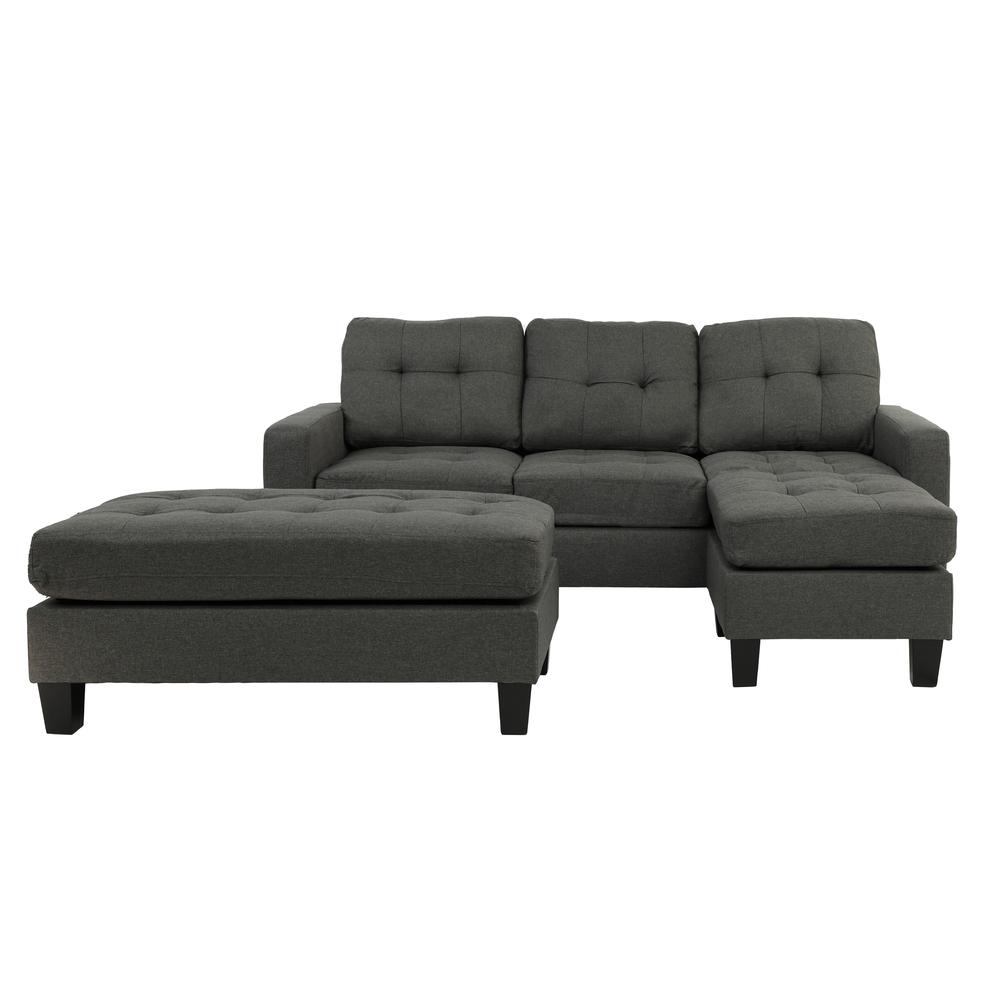 Poundex Reversible Chaise Sectional and Ottoman in Blue Gray Fabric, Reversible Sectional 81" W x 60" D x 34" H, Cocktail Ottoman: 45" W x 26" D x 19" H, Package Weight 159. Picture 2