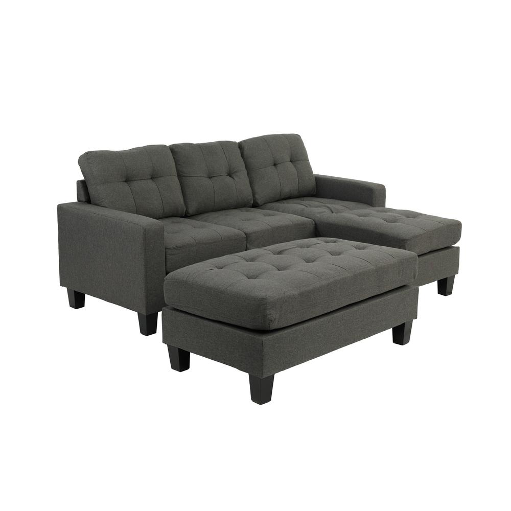 Poundex Reversible Chaise Sectional and Ottoman in Blue Gray Fabric, Reversible Sectional 81" W x 60" D x 34" H, Cocktail Ottoman: 45" W x 26" D x 19" H, Package Weight 159. Picture 1