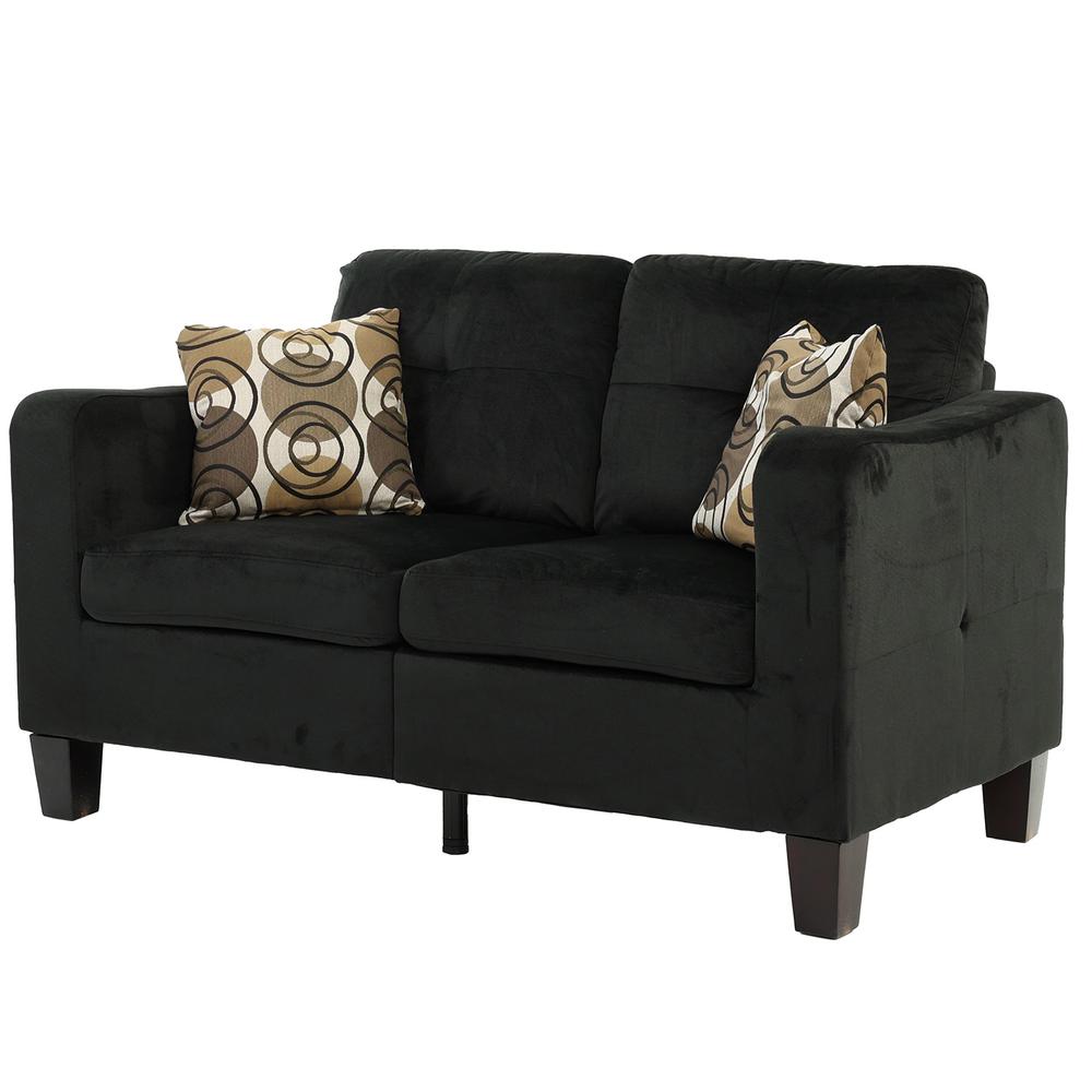 Poundex 2 Piece Sofa and Loveseat Set in Black Fabric, Sofa 72" W x 32" D x 35" H, Loveseat 58" W x 32" D x 35" H, Package Weight 88. Picture 2