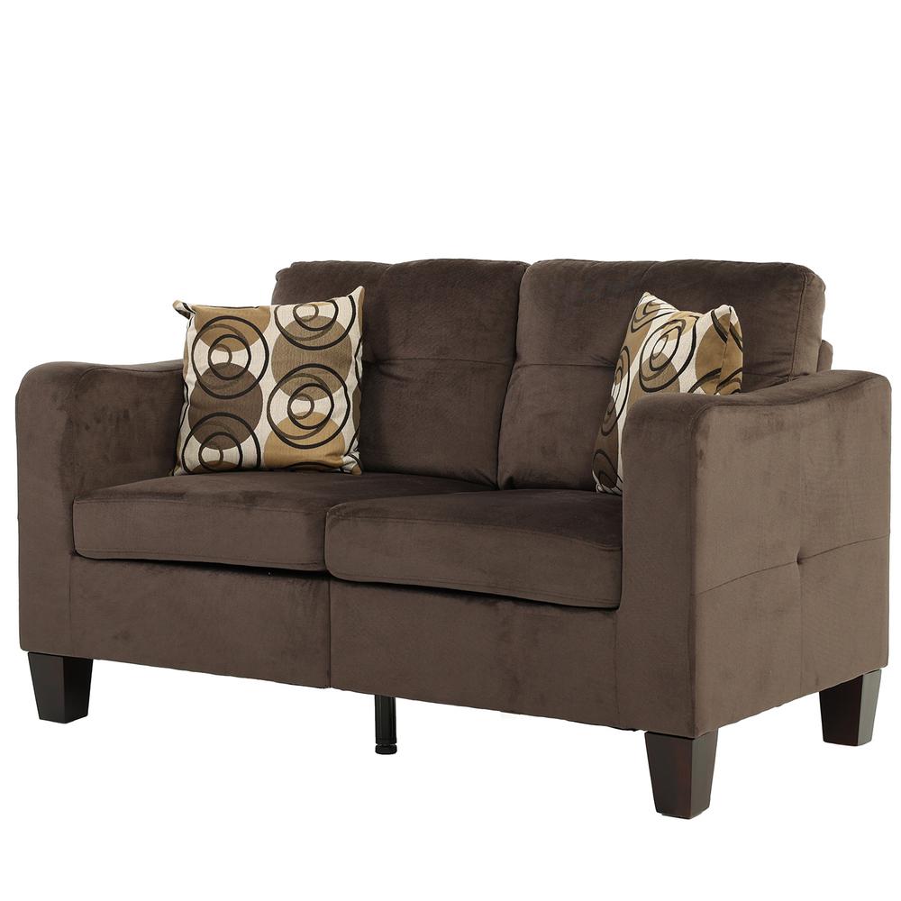 Poundex 2 Piece Sofa and Loveseat Set in Chocolate Fabric, Sofa 72" W x 32" D x 35" H, Loveseat 58" W x 32" D x 35" H, Package Weight 88. Picture 2