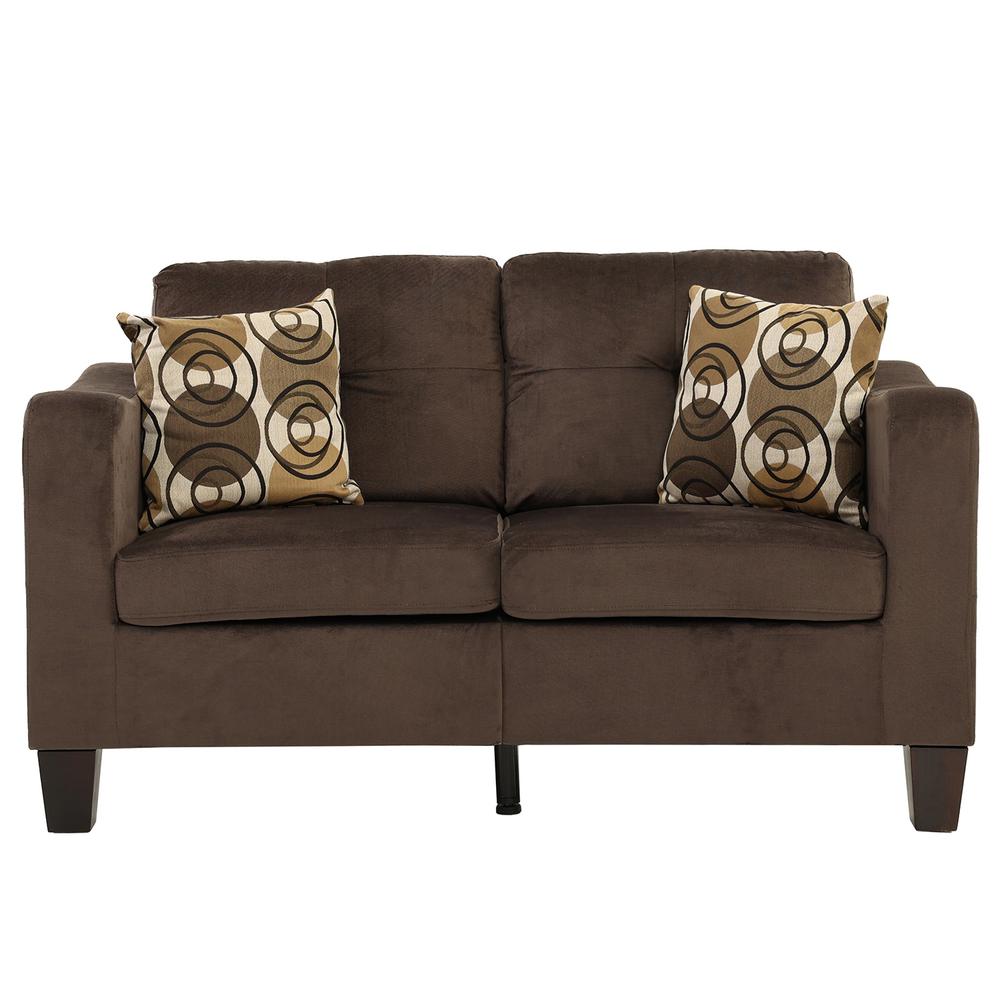 Poundex 2 Piece Sofa and Loveseat Set in Chocolate Fabric, Sofa 72" W x 32" D x 35" H, Loveseat 58" W x 32" D x 35" H, Package Weight 88. Picture 4