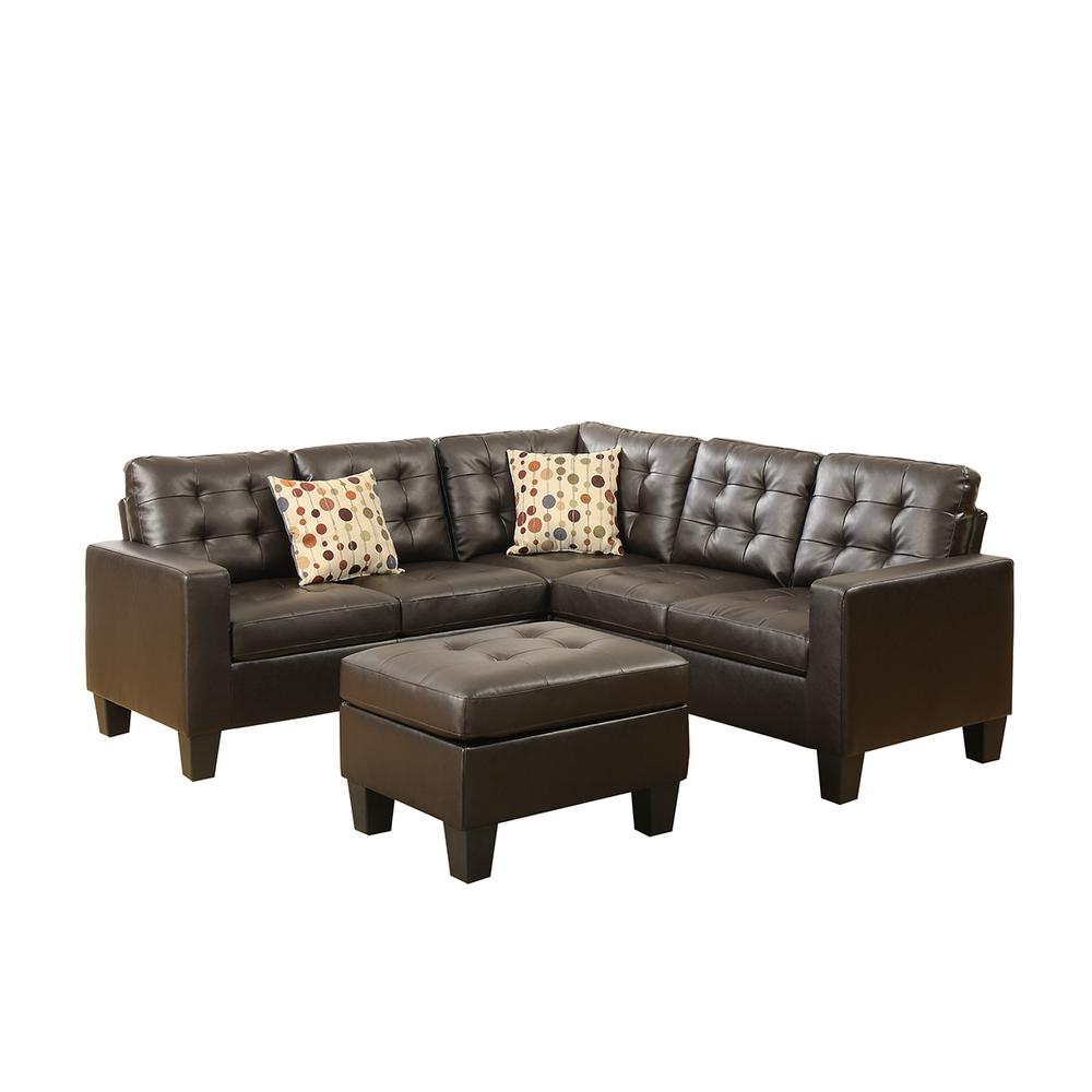 Poundex 4 Piece Sectional Set in Espresso Faux Leather, 81" W x 81" D x 33" H, Package Weight 125. Picture 1