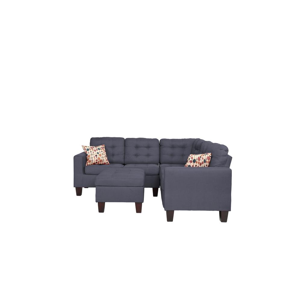Poundex 4 Piece Sectional Set in Blue Gray Fabric, 81" W x 81" D x 33" H, Package Weight 125. Picture 1