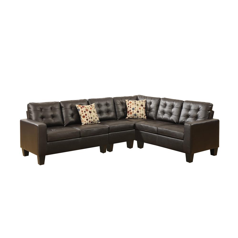 Poundex 4 Piece Sectional Set in Espresso Faux Leather, 103" W x 81" D x 33" H, Package Weight 131. Picture 1