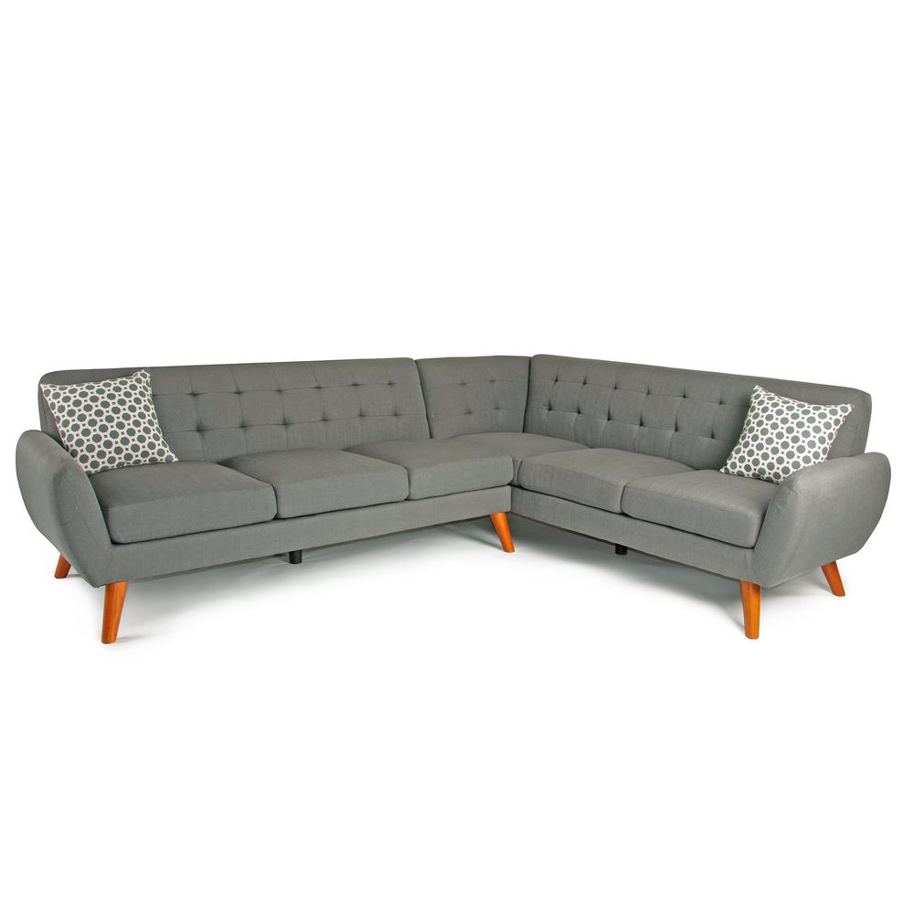 Poundex 2 Piece Fabric Sectional Set in Gray Color, 111" W x 85" D x 33" H, Package Weight 116. Picture 1