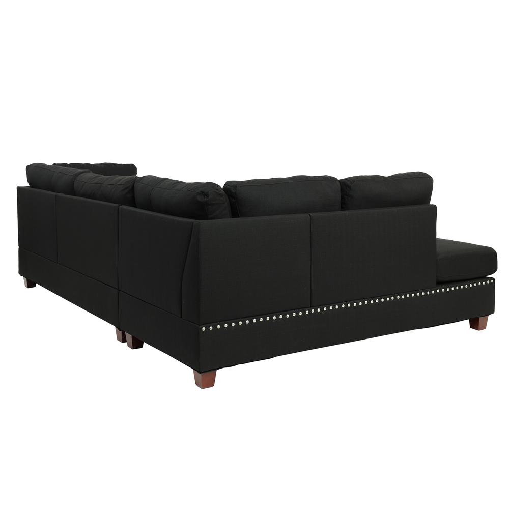 Poundex 3 Piece Fabric Sectional Set with Ottoman in Black, 104" W x 75" D x 35" H, Package Weight 108. Picture 5