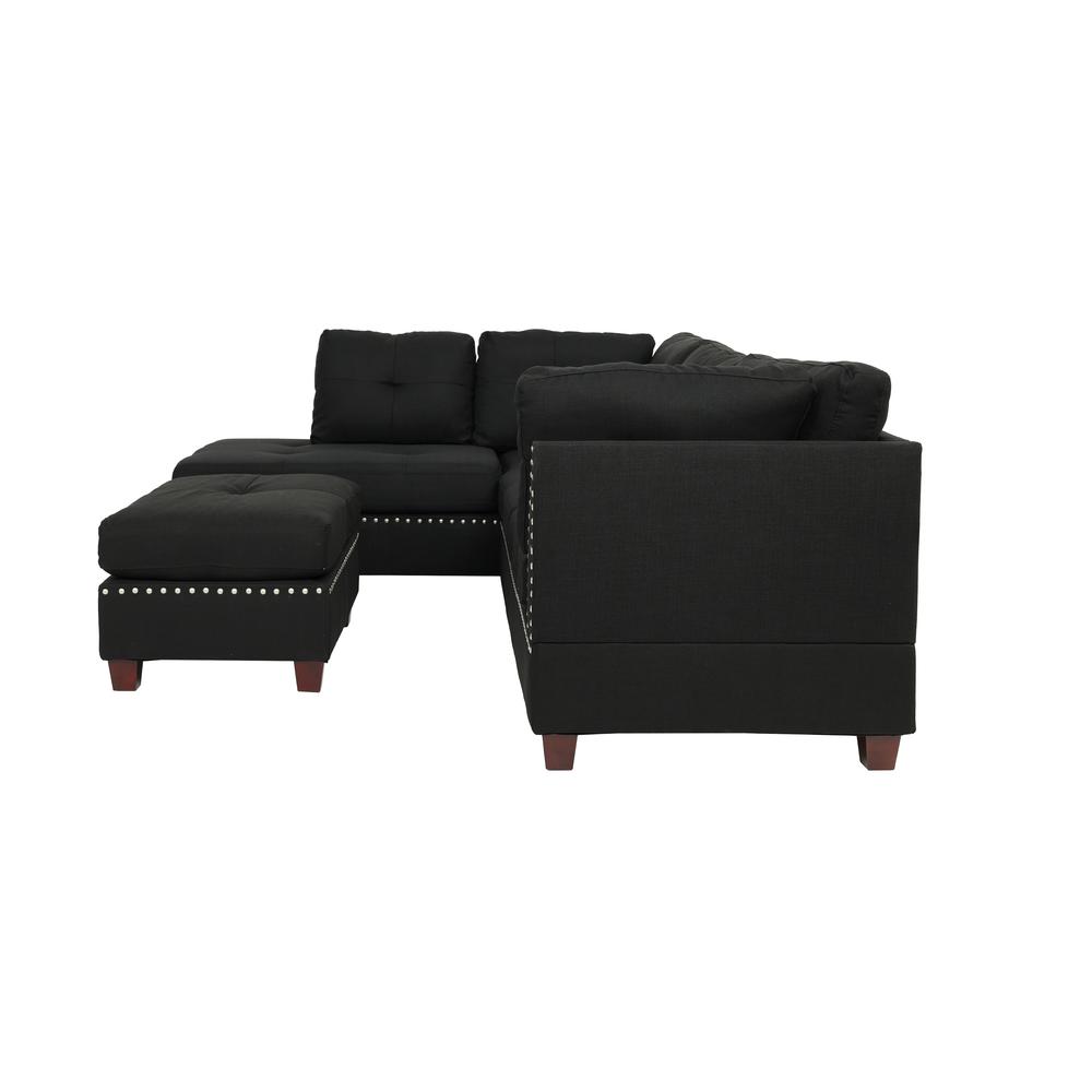 Poundex 3 Piece Fabric Sectional Set with Ottoman in Black, 104" W x 75" D x 35" H, Package Weight 108. Picture 3