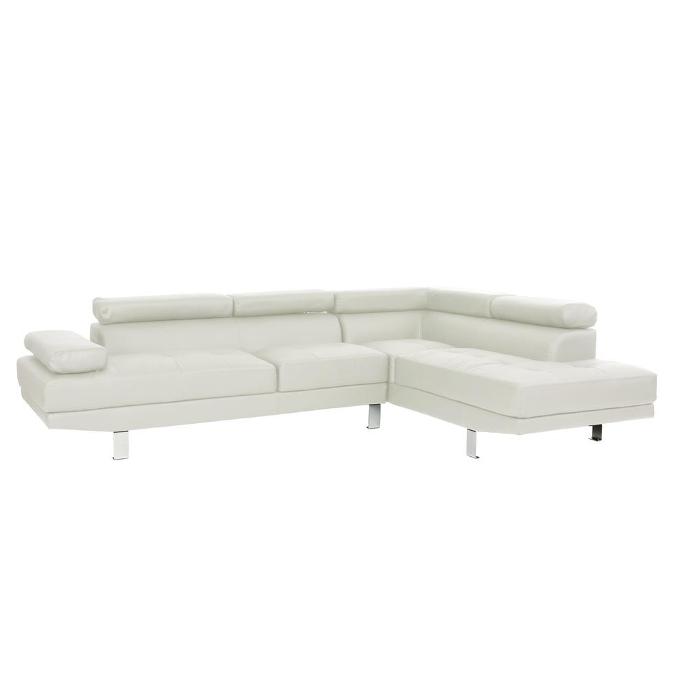 Poundex 2 Piece Faux Leather Sectional Set in White, 105" W x 77" D x 29" ~ 33" H, Package Weight 98. Picture 1