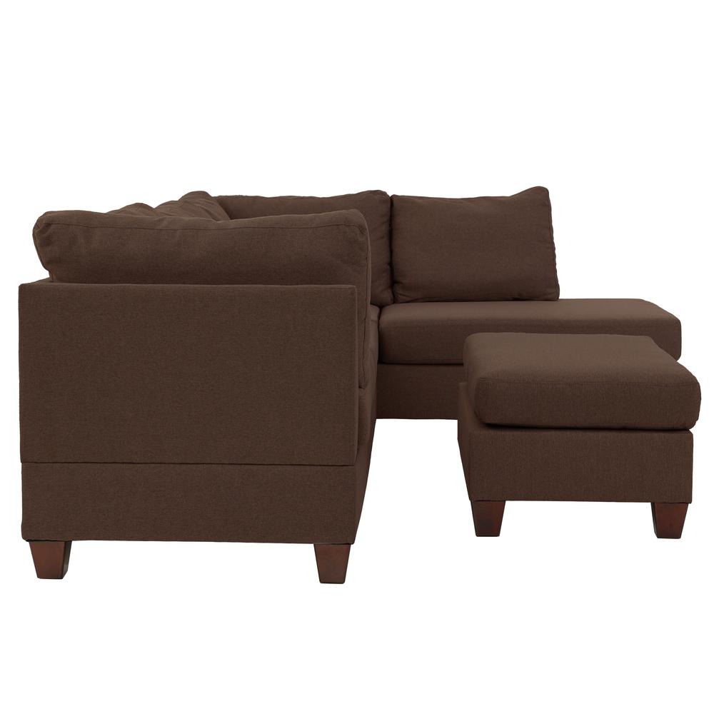 Poundex 3 Piece Fabric Sectional Set with Ottoman in Chocolate, 104" W x 75" D x 35" H, Package Weight 87. Picture 3