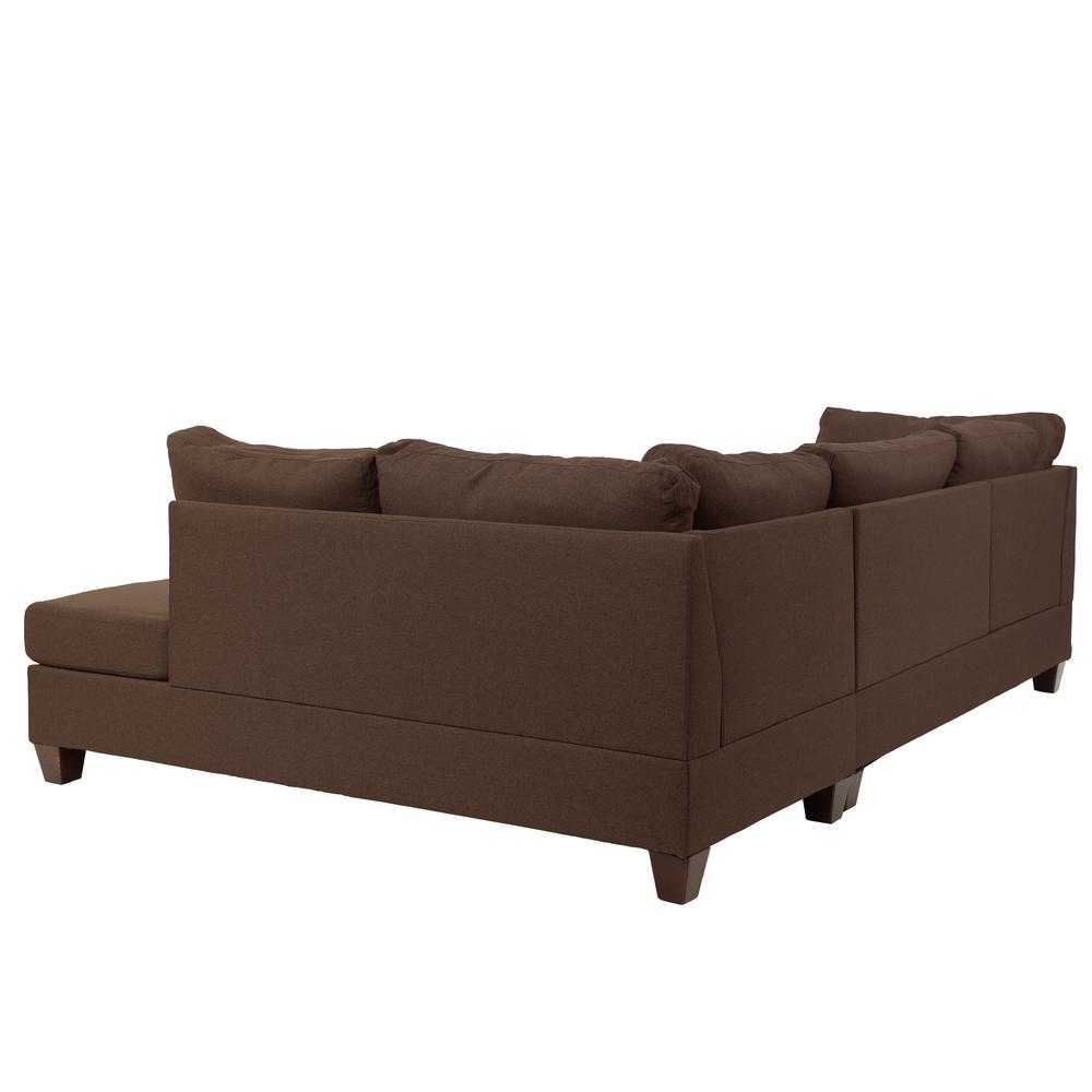 Poundex 3 Piece Fabric Sectional Set with Ottoman in Chocolate, 104" W x 75" D x 35" H, Package Weight 87. Picture 4