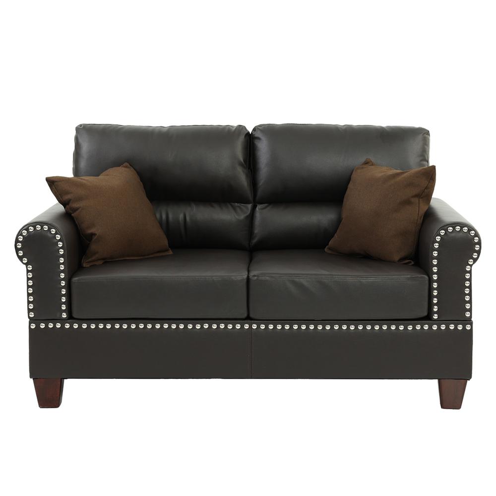 Poundex 2 Piece Sofa and Loveseat Set in Espresso Faux Leather. Picture 4